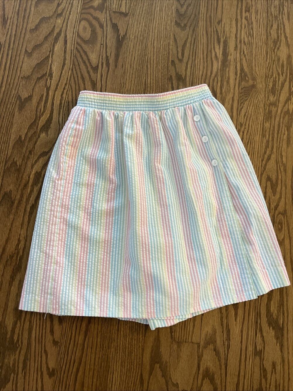 Vtg Cape Cod Skirt Skort 12P Pastel Rainbow Stripe Seersucker Colorblock Tennis